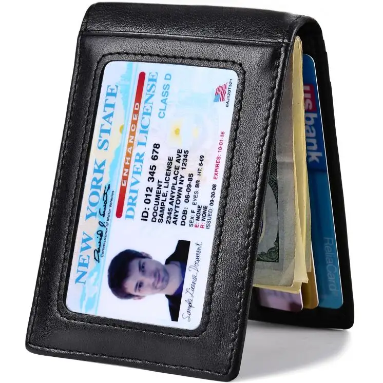 Black Мужские тонкие двойные кожа короткие бумажник Front Pocket Wallet RFID зажим для денег usd версия драйвера Лицензии Держатель кошельки - Цвет: Black