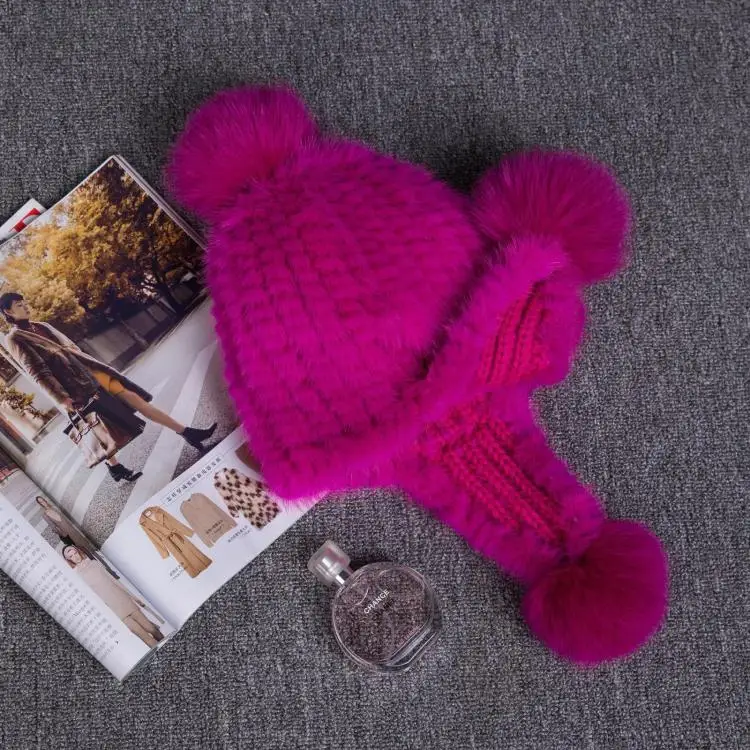 

real Fur mink hats earmuffs ladies hats winter warm stretch hat