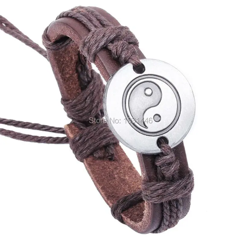 Pulseras Cuero Pulseira Masculino плетеный браслет из натуральной кожи Yin Yang мужской простой на