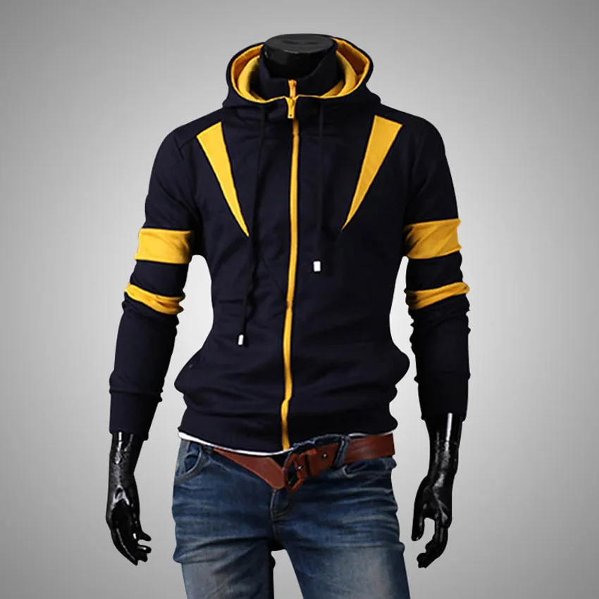 Толстовки мужчин 2016 мода новый бренд двойная молния костюм мужчины лоскутная