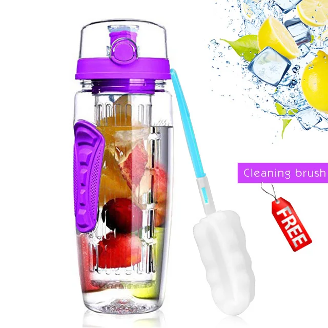Purple Бутылка для заварки фруктов 1000 мл Свободная вода BPA+ бутылки Спортивная бутылка многоразовые с откидной крышкой посуда для напитков туристический подарок товары для взрослых - Цвет: Purple