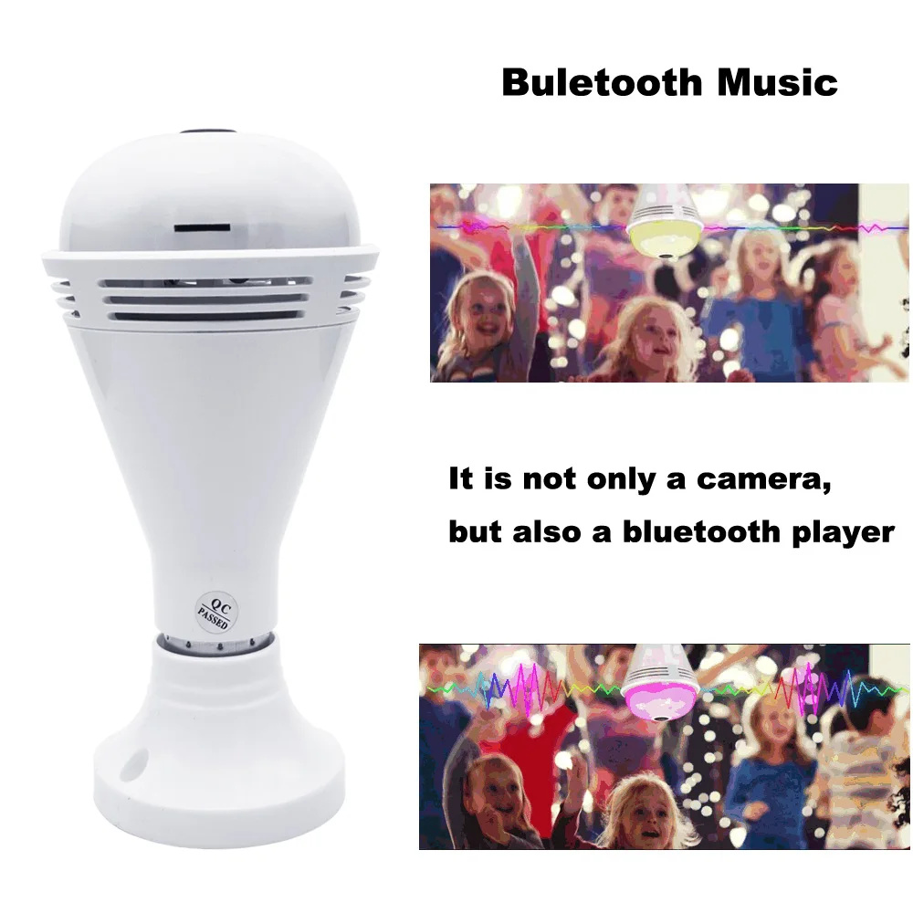 Лампа Wi Fi камера 360 ° с Bluetooth динамиком цветная лампочка IP безопасности 960P