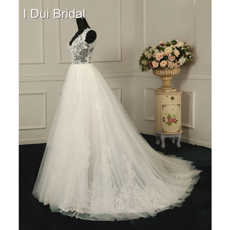 Кружевное свадебное платье с V образным вырезом линейка аппликацией из бисера|lace