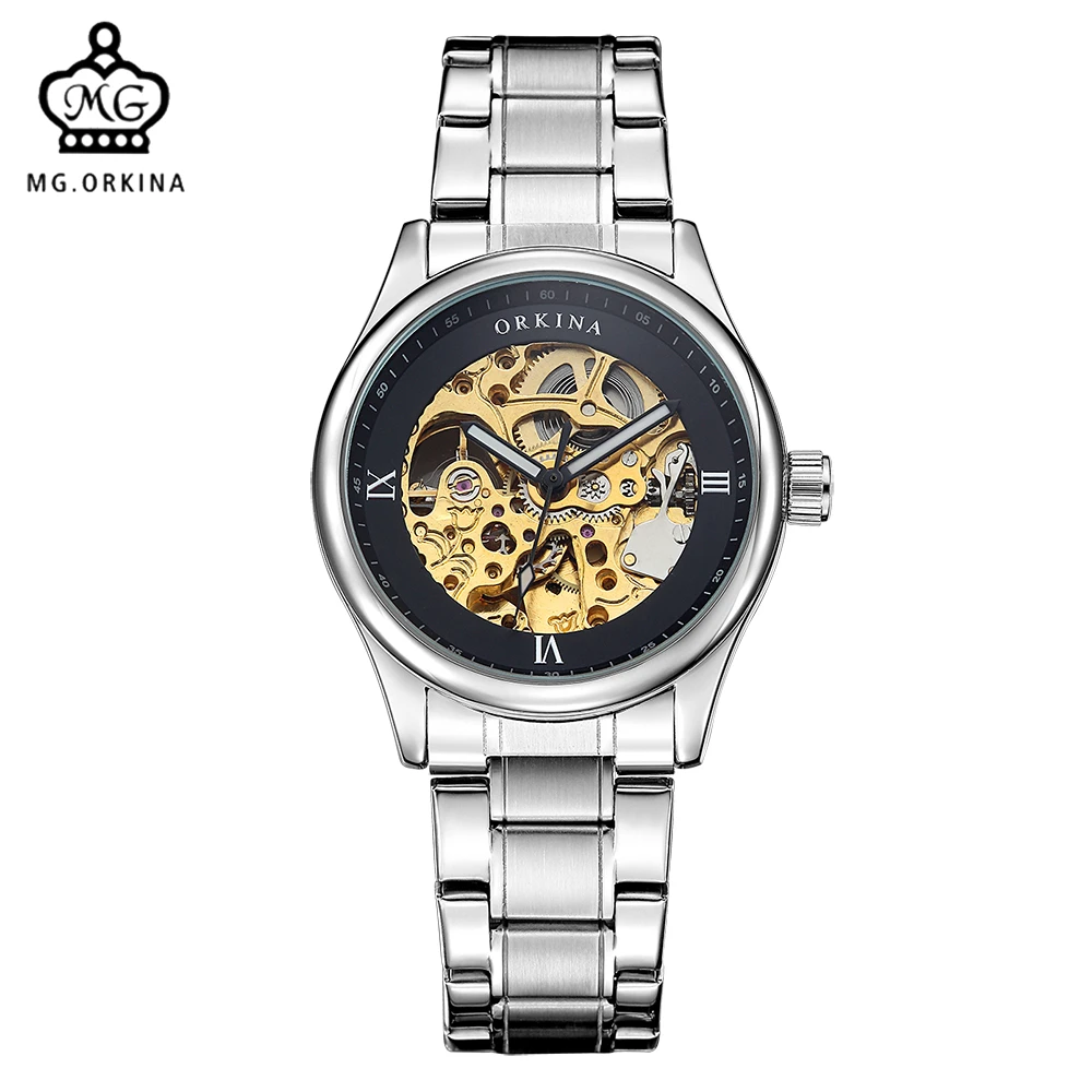 Мг. ORKINA серебряный ободок Нержавеющая сталь ремешок браслет часы Для мужчин