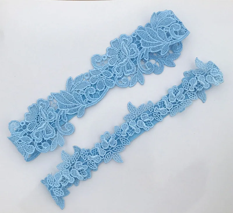 

Wedding Garters Lace blue Embroidery Floral Sexy Garters 2pcs set for Women/Bride Thigh Ring Bridal Leg Garter