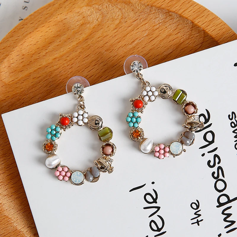 Серьги JZTOP с кристаллами Геометрическая подвеска из искусственного жемчуга