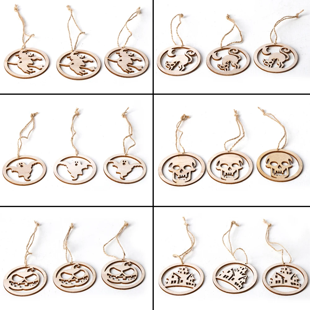 Хэллоуин деревянные круглые лазерные гравировки полые DIY украшения для дома и