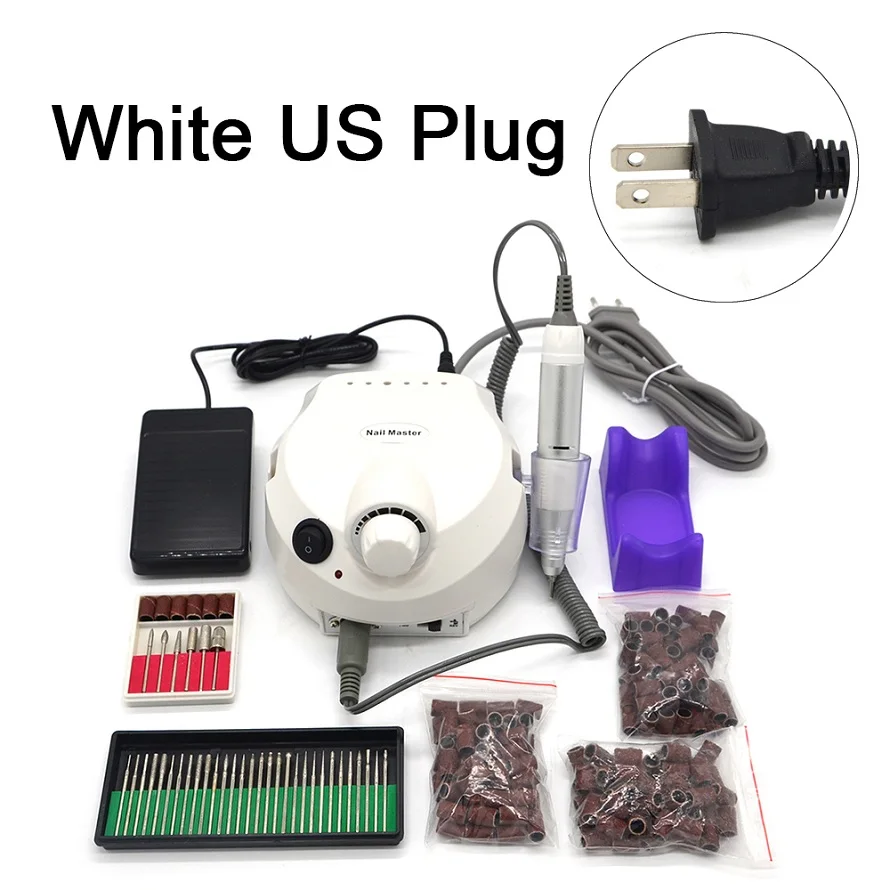 White US 110V SET1 Мастер ногтей 110/220 В 30000 об/мин профессиональный электрический инструмент для ногтей набор маникюрных машин профессиональный салон домашний комплект инструментов для маникюра красный дрель для ногтей - Цвет: White US 110V SET1