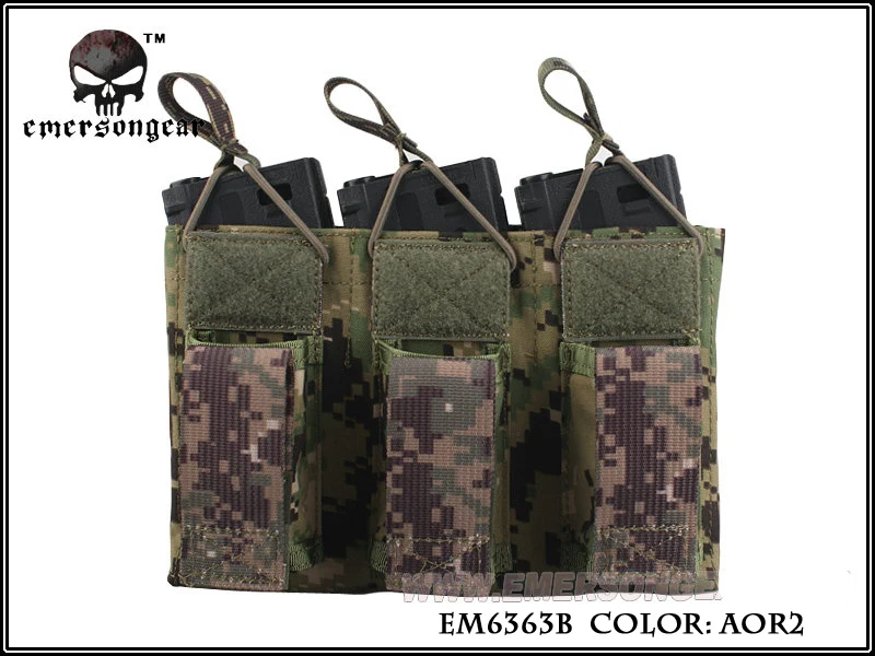 Emersongear Magazine Mag Pouch 5,56 Пистолет тройной Открытый верх армейских подсумок Emerson военная игра Мультикам AOR Черный Хаки - Цвет: AOR2