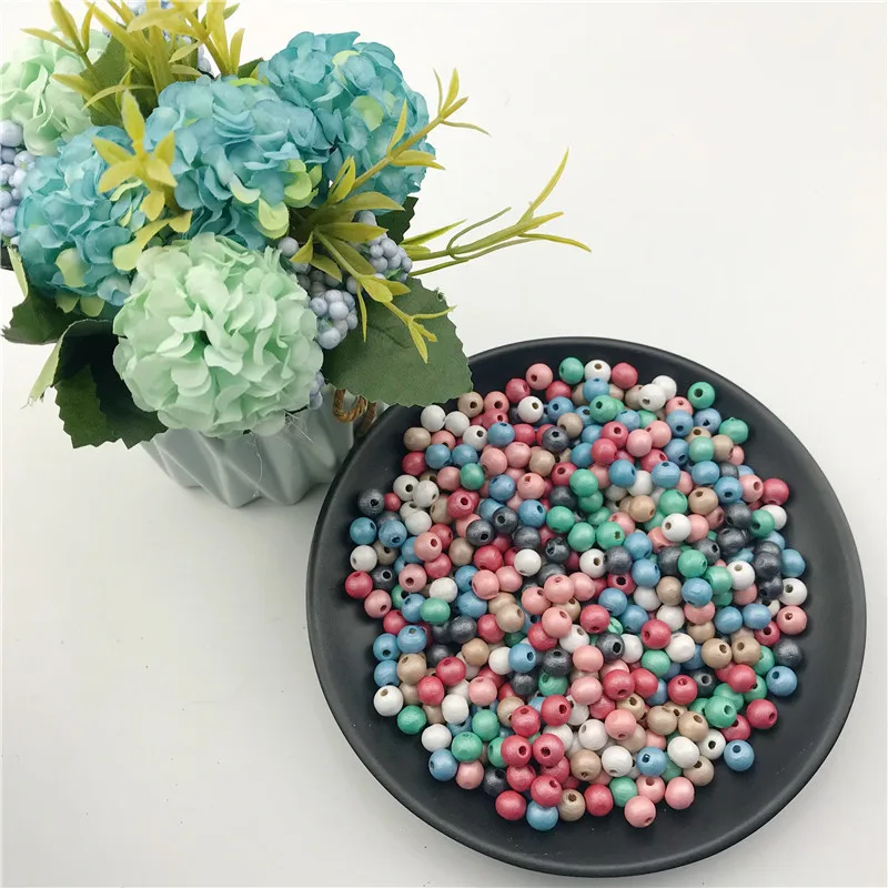 Hot Sale DIY 200Pcs Wooden Beads Round Ball Spacer For Jewelry Making Natural Wood Charms 6mm/8mm Colorful Silver Plated | Украшения и