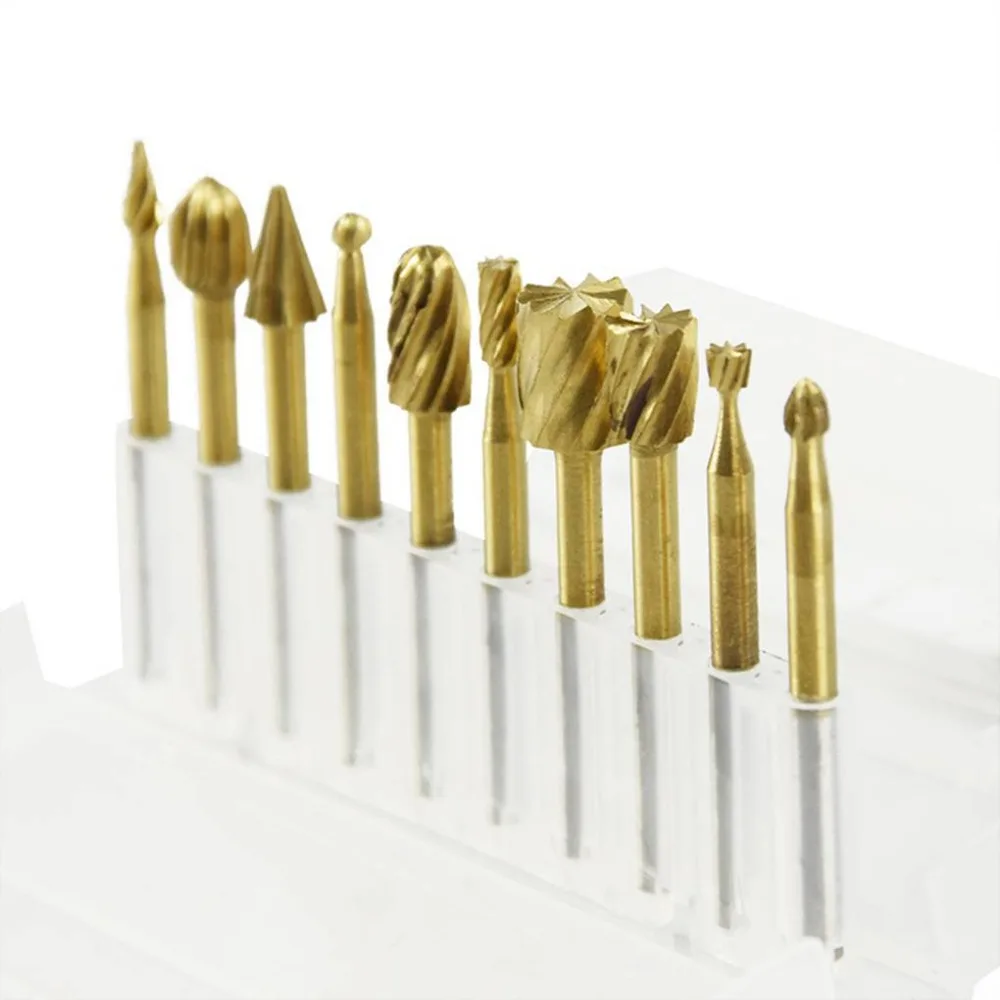 

10pcs 3mm 1/8 Shank Milling Cutter Router Bit Set Woodworking Titanium Plating High Speed Steel Mill Wood Cutting Tool