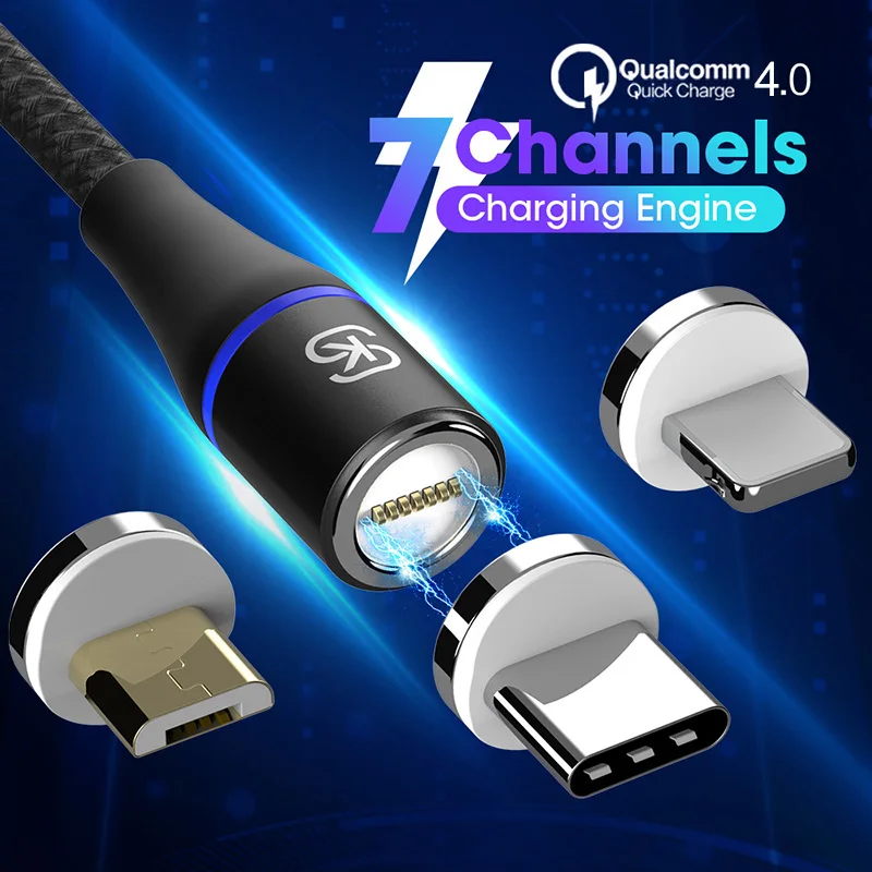 Магнитный кабель для быстрой зарядки 3A QC 4 0 3 Micro USB Тип c в 1 Дата Iphone x Samsung xiaomi Android