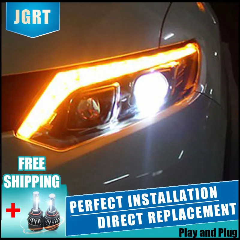 2 шт. светодиодный фары для nissan X Trail 2014 2016 Автомобильный свет двойной ксеноновые