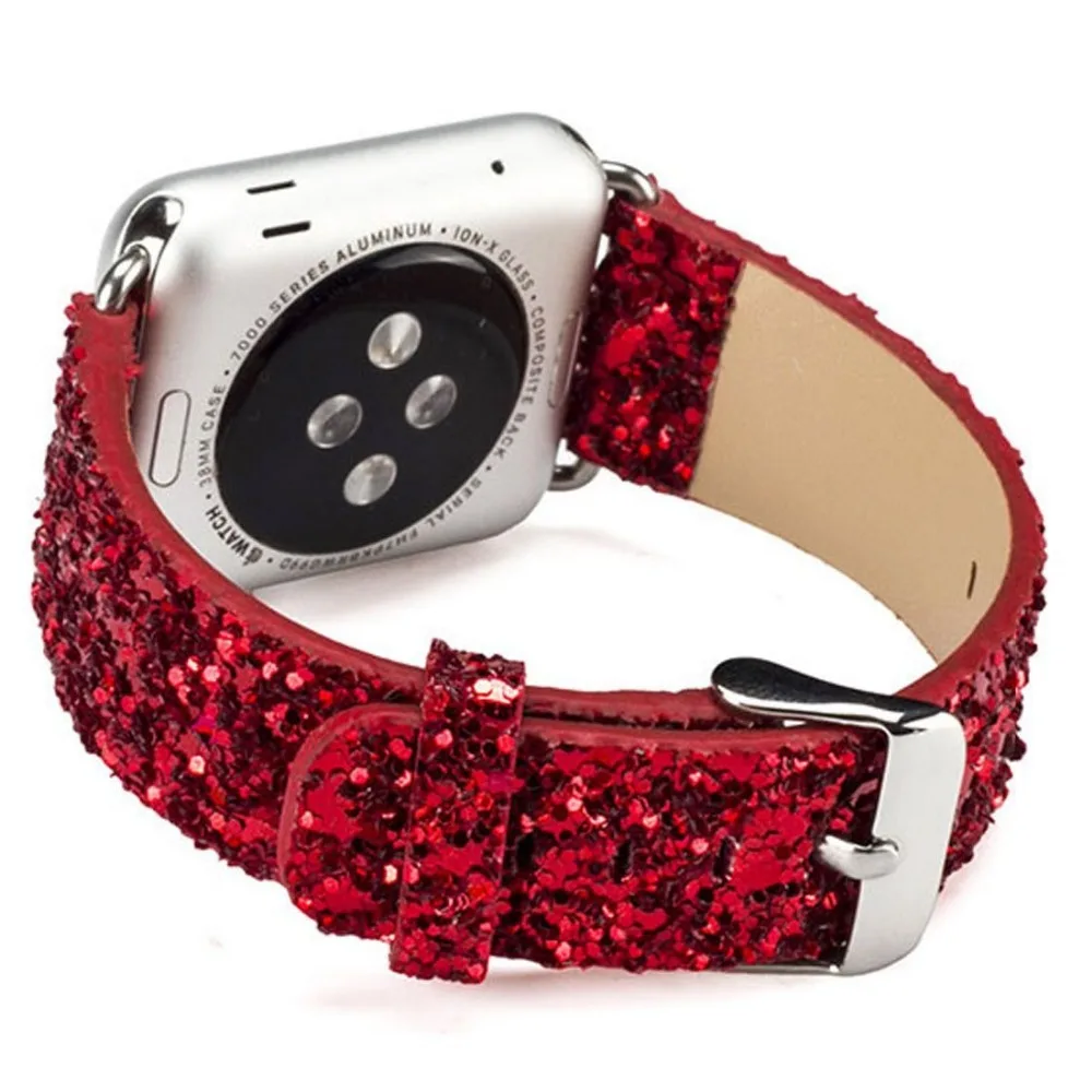 Для наручных часов Apple Watch 38/42/40/44 мм с сияющими блестками Замена кожаный браслет для наручных часов Apple Watch серии 5 4 3 2 1 ремешок