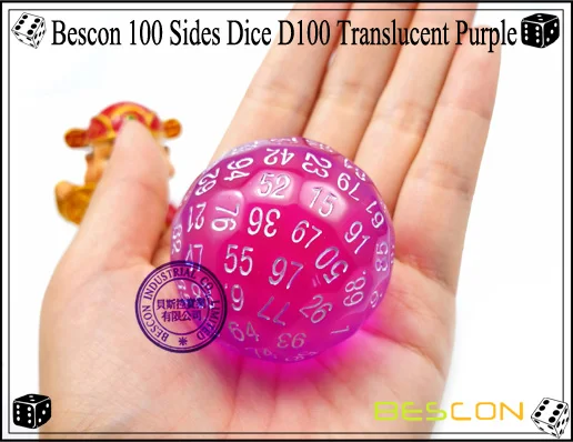 Bescon Прозрачный Многогранные кубики 100 сторон кости, прозрачный D100 под давлением, 100 Двусторонняя куб, D100 игра в кости, 100 сторонняя куб фиолетового цвета