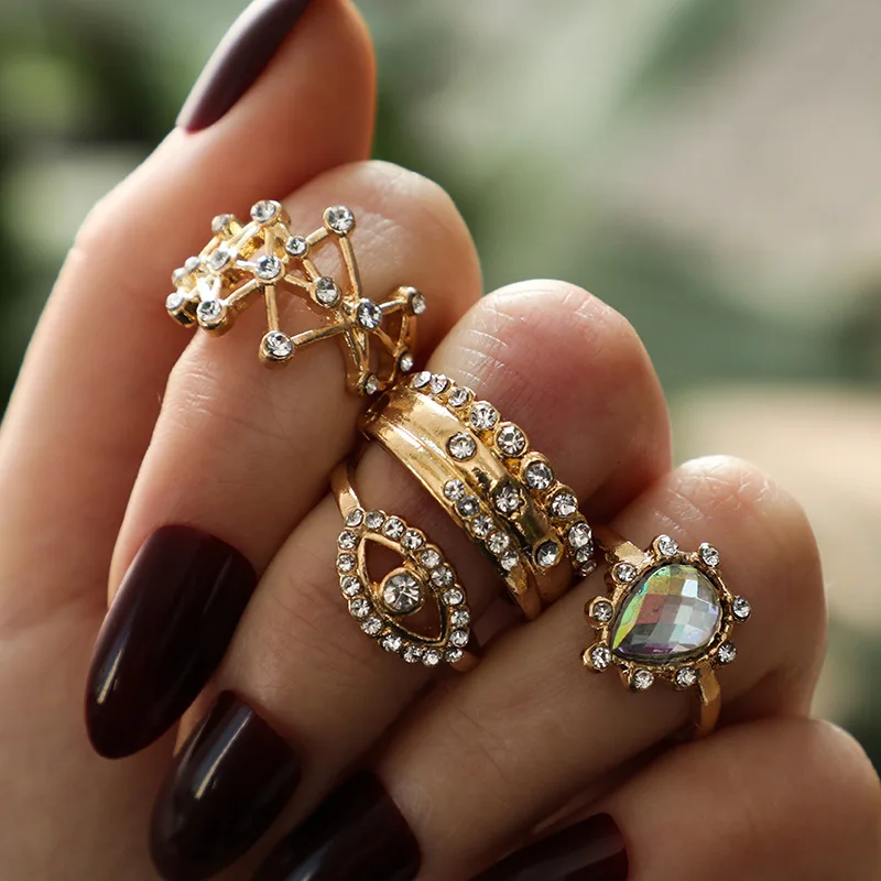 Женское кольцо на палец Boho 4 шт./лот золотого цвета в стиле панк-рок | Украшения и