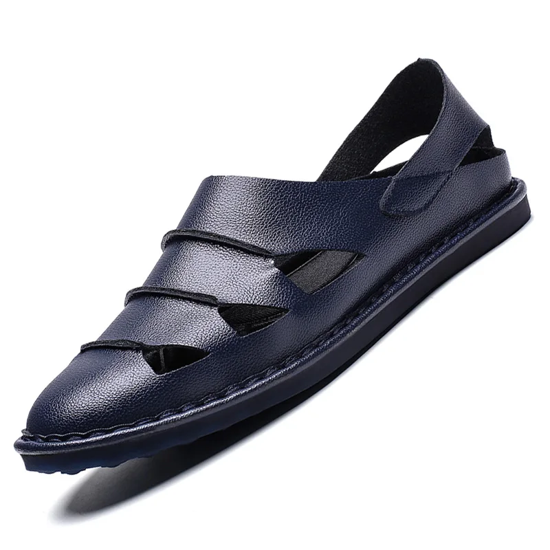 Мужские пляжные сандалии удобные повседневные кожаные кроссовки высокого