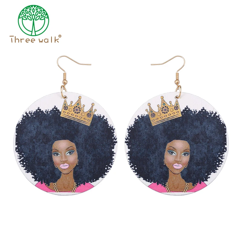 

African Women Wood Earrings Natural Hair AFROCENTRIC JEWELRY For Ladies