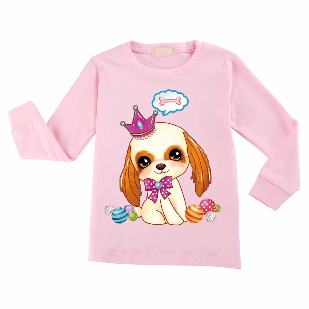 Детская одежда с рисунком собаки длинными рукавами для маленьких девочек штаны