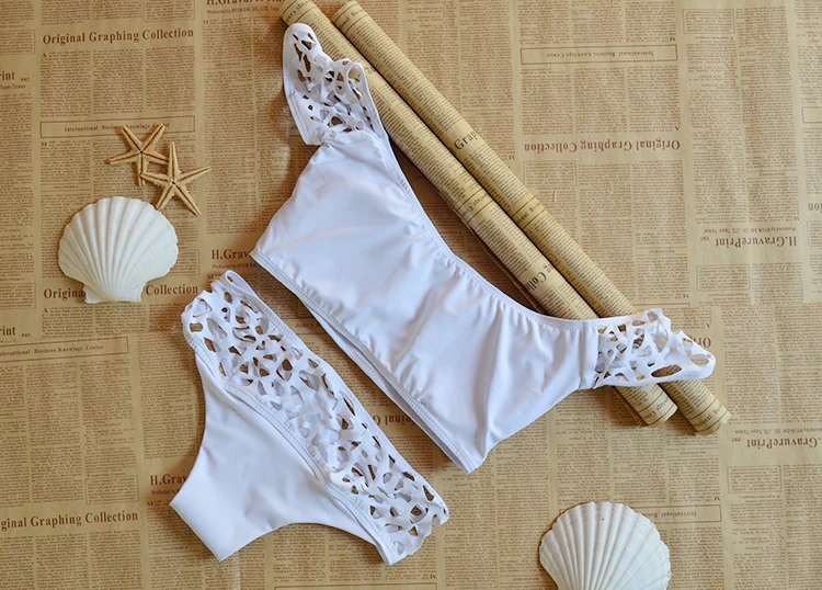 2017 Женский сексуальный комплект бикини с вырезами бандажный купальник Белый