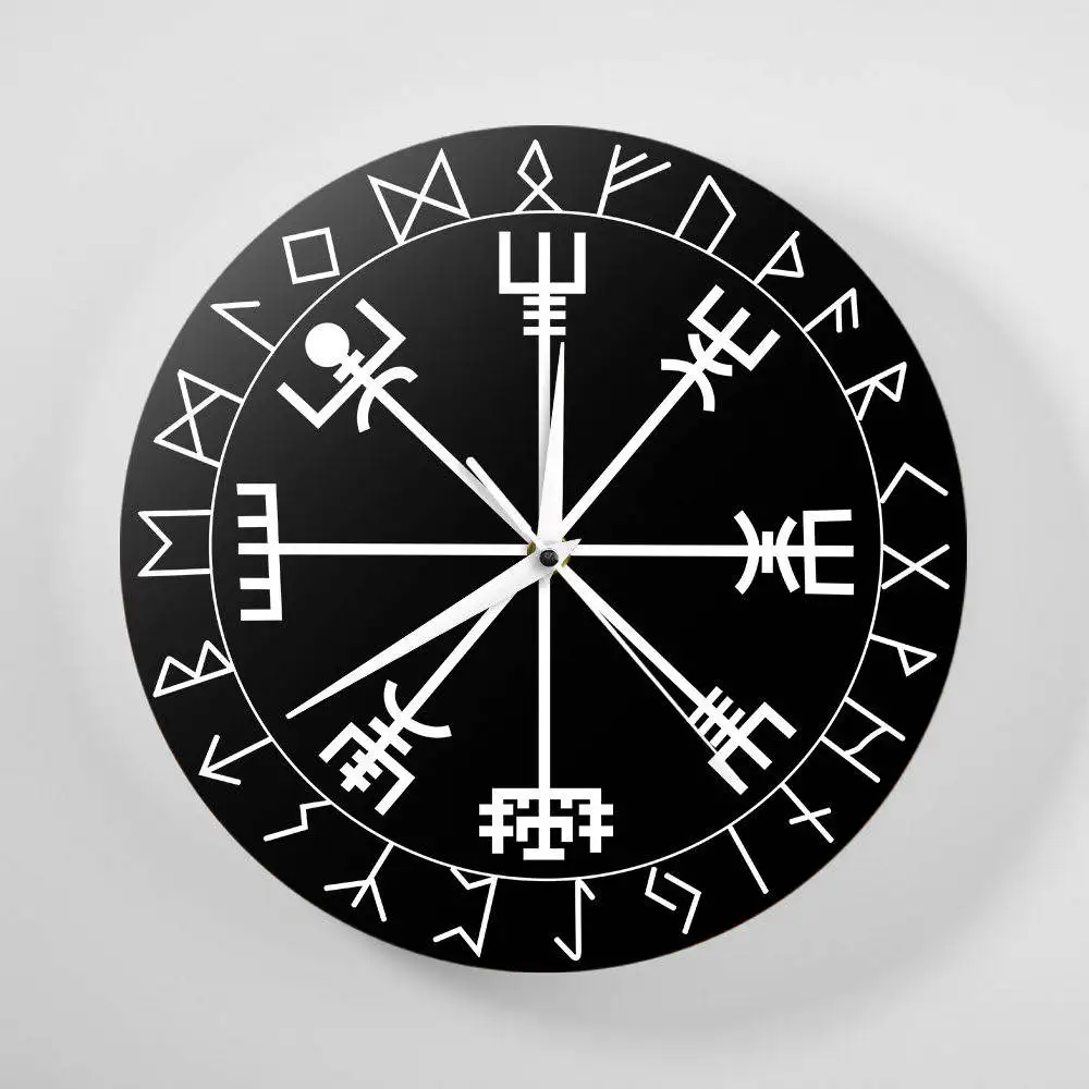 Скандинавская Руна, компас, Уникальные кварцевые настенные часы, викинги, Vegvisir, символ Рун, акриловые настенные часы, подарок для Него, Vegvisir, компас, часы