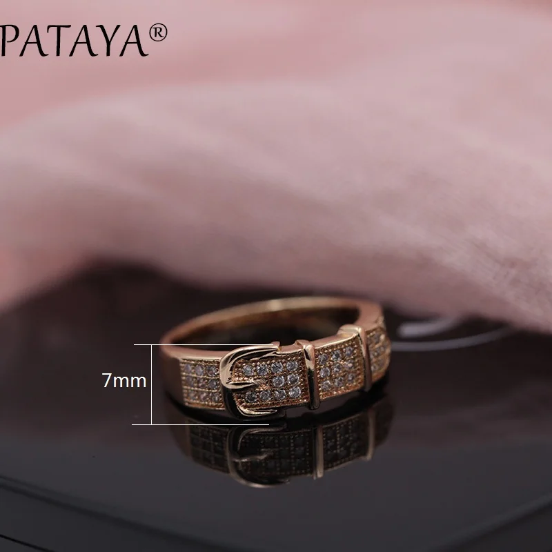 PATAYA, Новое поступление 585, розовое золото, уникальный кожаный ремень с пряжкой, женские трендовые Свадебные ювелирные изделия, белый круглый природный Цирконий, кольца