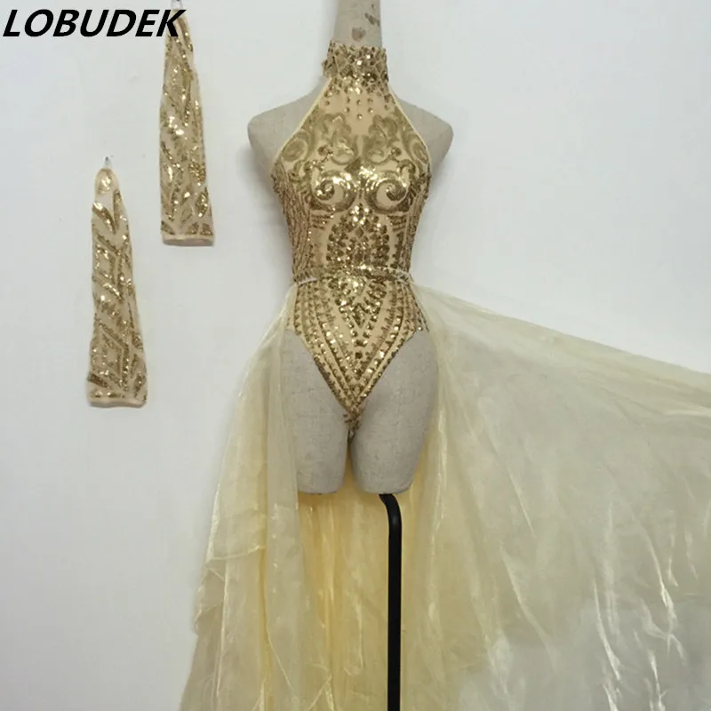 Женский сексуальный костюм певицы комбинезон без рукавов с блестками и вышивкой