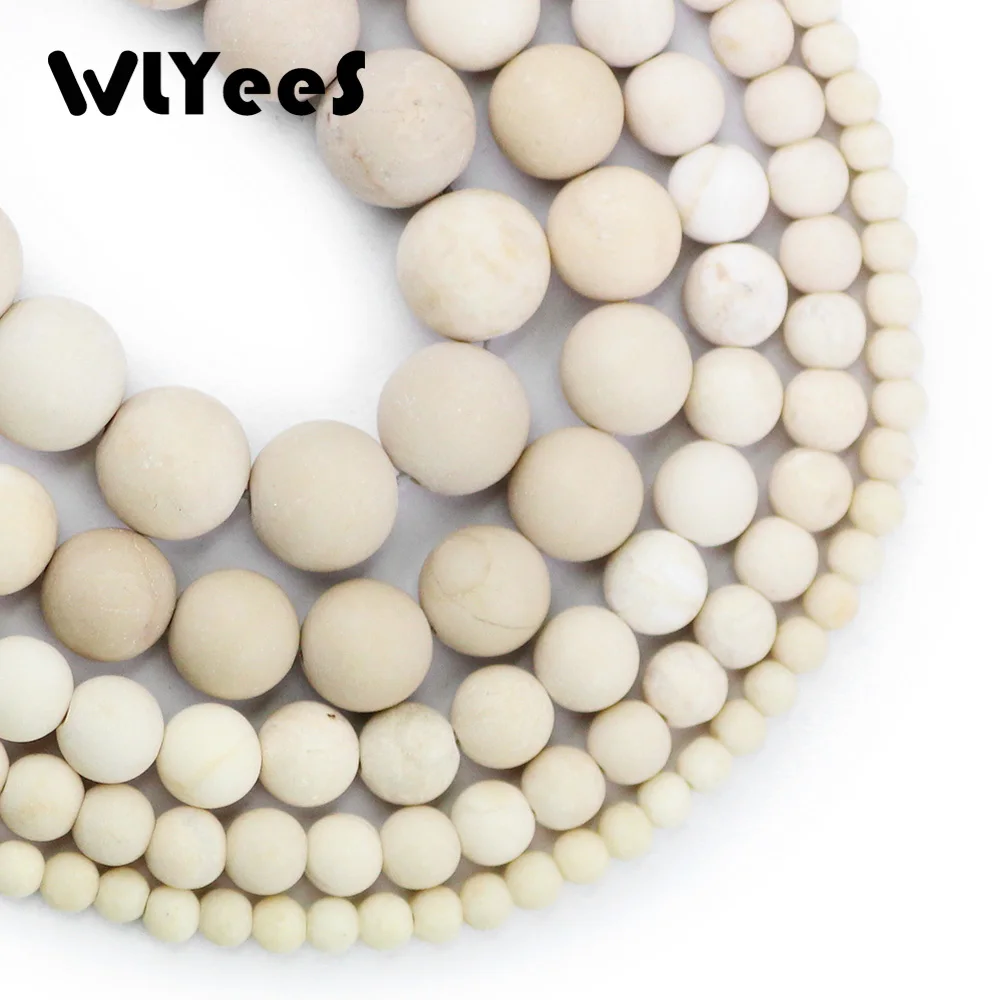 Натуральный Матовый старинный камень WLYeeS из окаменелости, рисовый белый круглый свободный шарик из бисера 4/6/8/10/12 мм, аксессуары для изготовления ювелирных изделий, браслетов своими руками - изображение