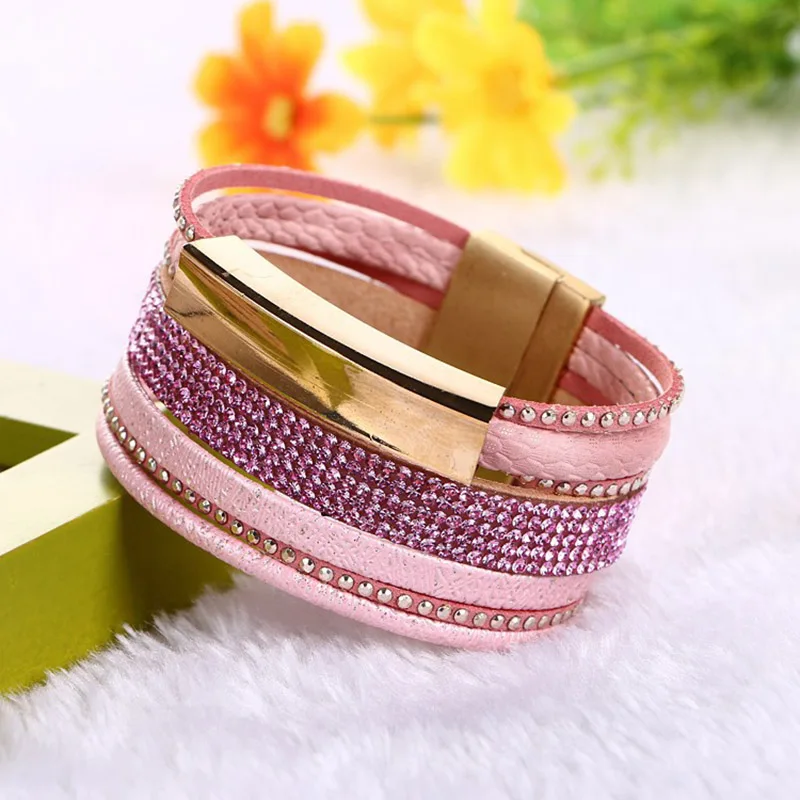 HOUDA модный сплав кожа широкий магнитный браслет многослойные ювелирные изделия