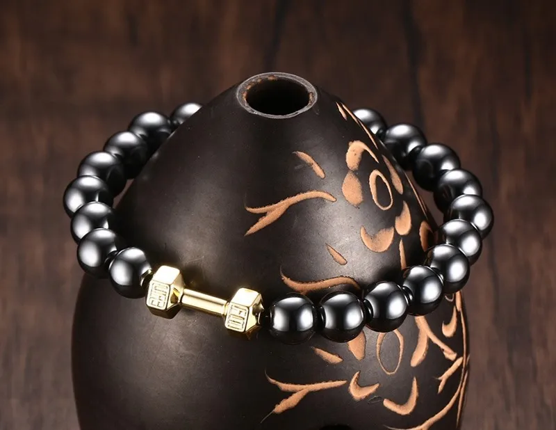 196 мм Сплав Бусины в виде гантелей браслет модный серый гематит мужской и подарок