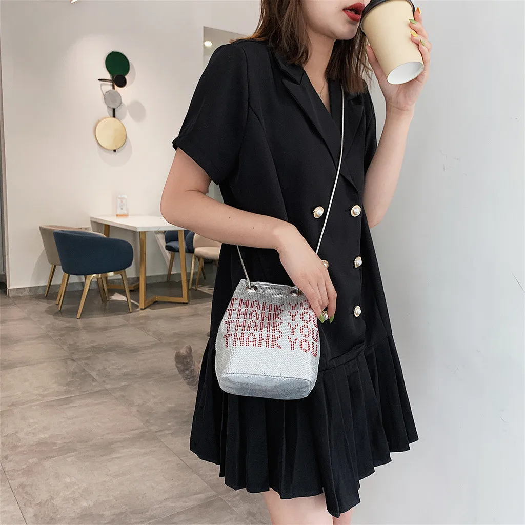 Fashion Casual Summer Women's Multicolor Bright Diamond Package Chain Letter Bucket Bag Small Square Beach Simple Bag