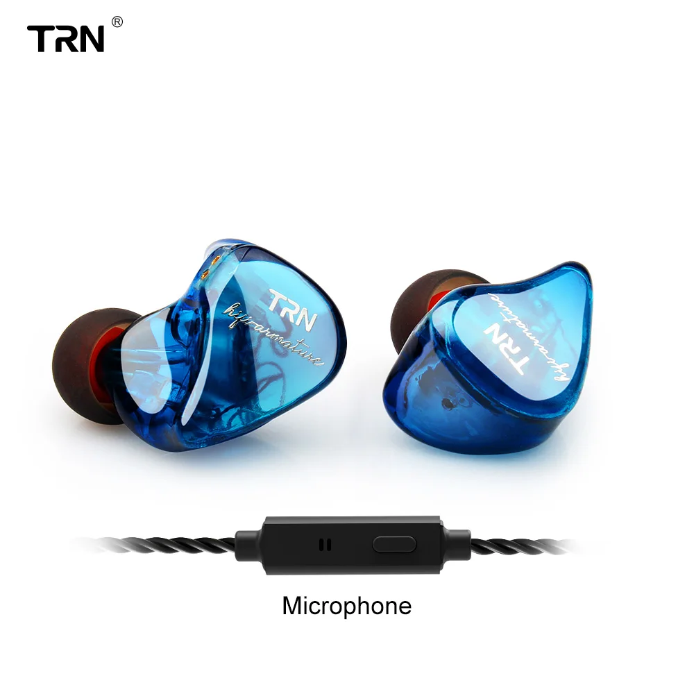 blue with mic TRN IM1 Pro 1BA+ 1DD Гибридный TRN Наушники Hi-Fi Monito спортивные наушники ушной гарнитуры 2Pin съемная - Цвет: blue with mic