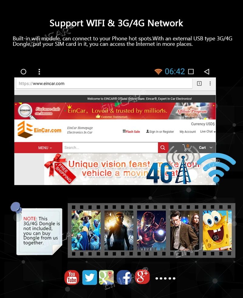 WiFi Mirror Link 1080P OBD2 SWC двойная камера Eincar Android 8 1 Oreo OS автомобильный стерео двойной Din 6 2