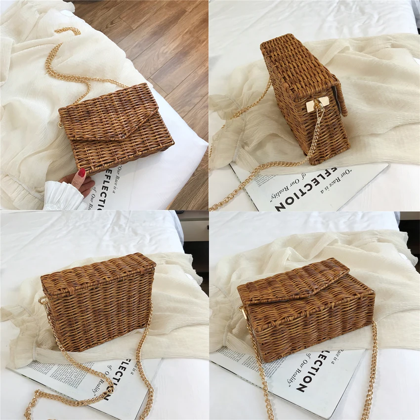 Модная женская летняя пляжная сумка из ротанга известный бренд ручной работы