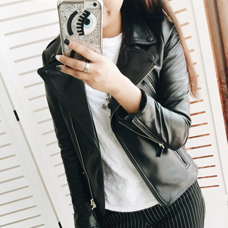 Женская куртка из искусственной кожи новинка весны 2018 модная повседневная