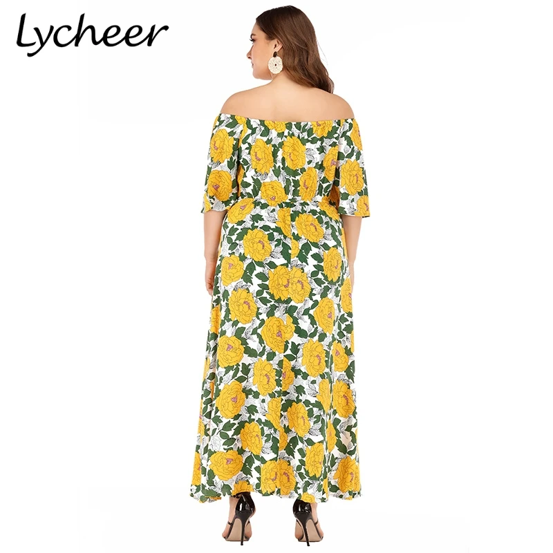 Женское платье с открытыми плечами Lycheer длинное пляжное в стиле бохо цветочным