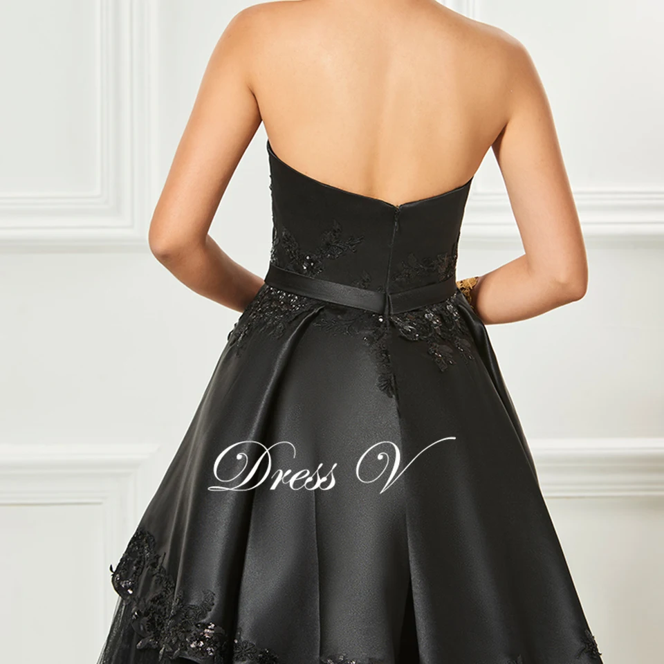 Dressv черное коктейльное платье без бретелек Элегантные аппликации рукава чай Длина Бисероплетение свадебное платье бальное платье коктейльное платье