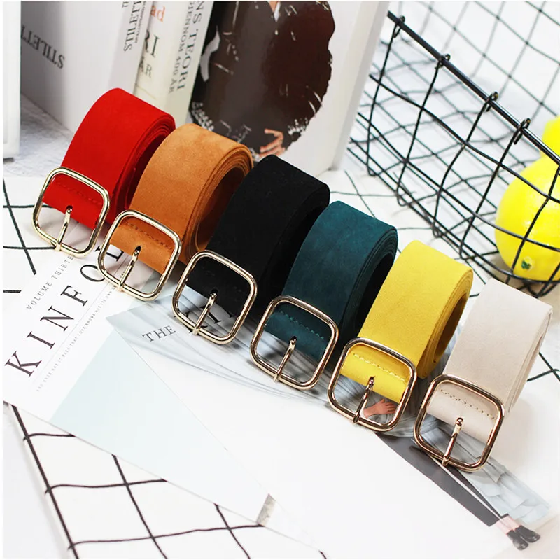 

Fashion Female Black Belt Metal Buckle Jeans Dress Suede Woman Belt Sweater Belt Waist Seal Tide