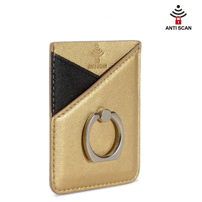 gold RFID для мужчин и женщин, кредитный ID держатель для карт, кошелек для сотового телефона для мужчин, карманная палочка на клейкой основе с кольцом на палец, подставка, надежная ручка - Цвет: gold