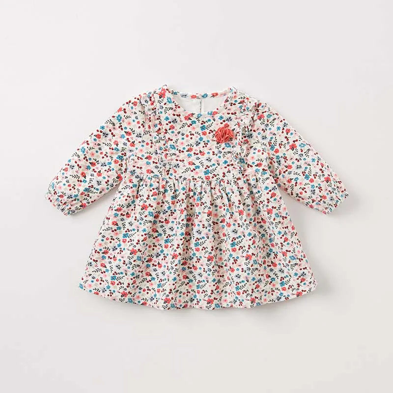 DBM8634 dave bella autumn baby long sleeve dress+ vest 2 sets girls floral dress children party birthday high quality clothing | Детская