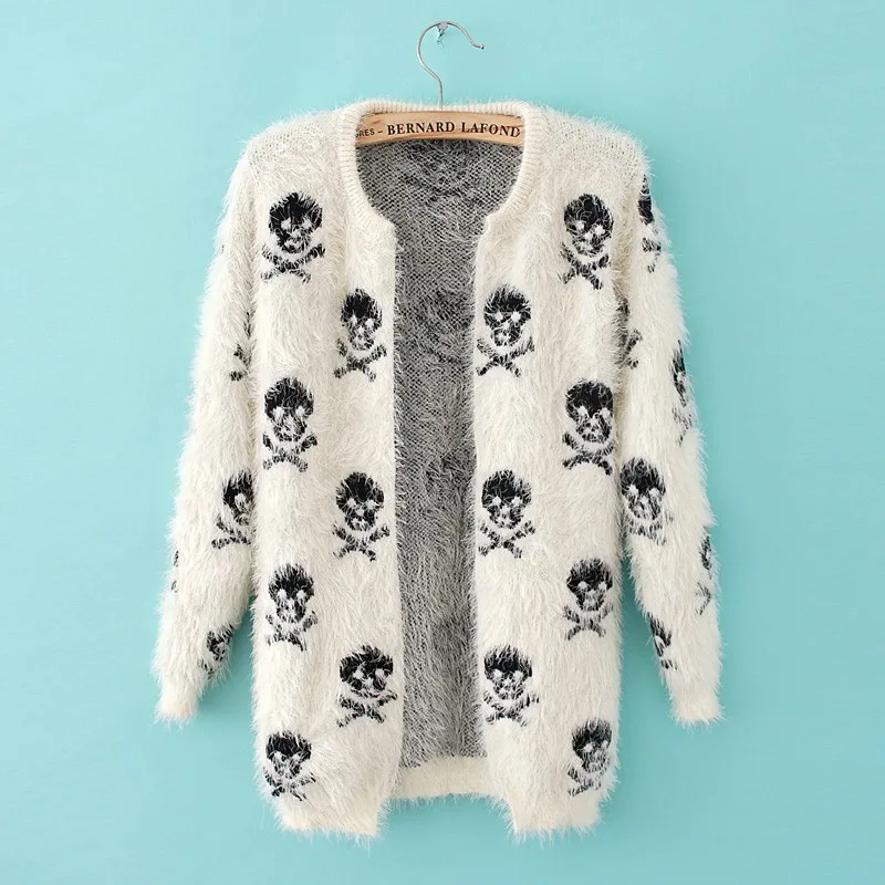 2017 autumn and winter new women's fashion street for the skull of mohair knitted cardigan c529 | Женская одежда