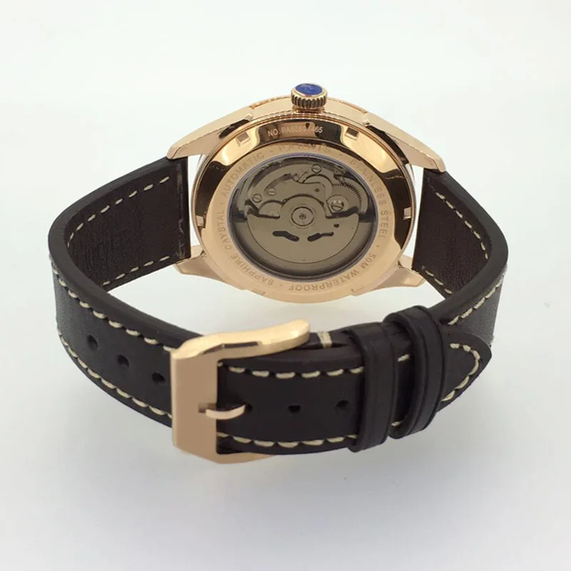 

42mm Parnis Mechanical Men Watches Diver Wristwatch Clock Leather Waterproof Sapphire Crystal Auto Date Luminous Automatic watch