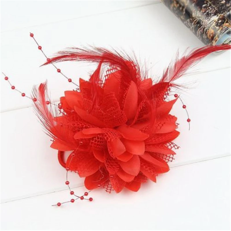Для женщин Малый Sinamay Fascinators перо цветы заколка для волос для невесты аксессуары для волос свадьбы 8 цветов