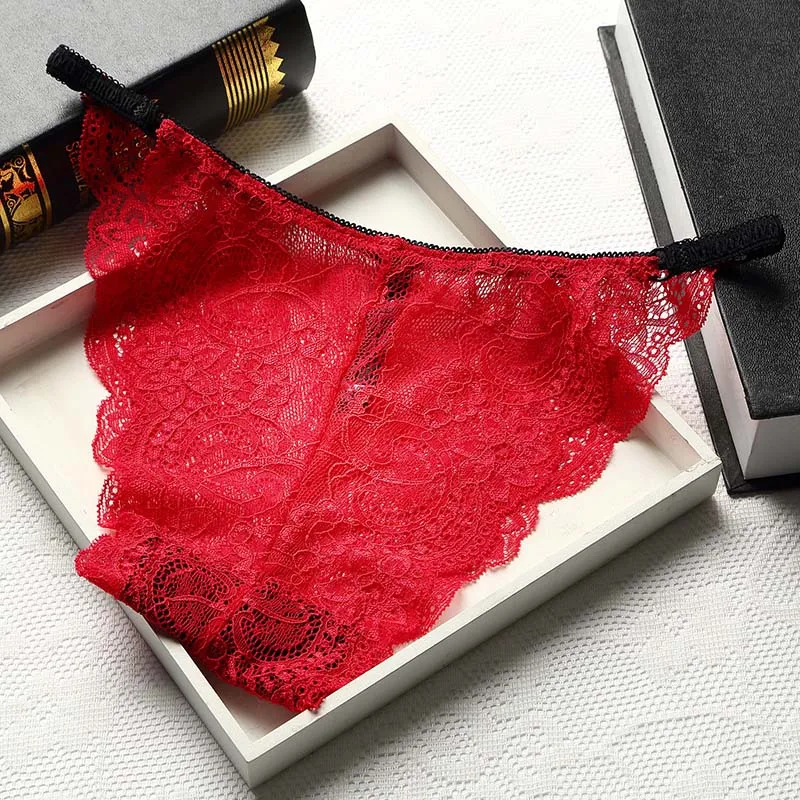 Нижнее белье женское прозрачные кружевные стринги черного цвета 983|seamless briefs|lace