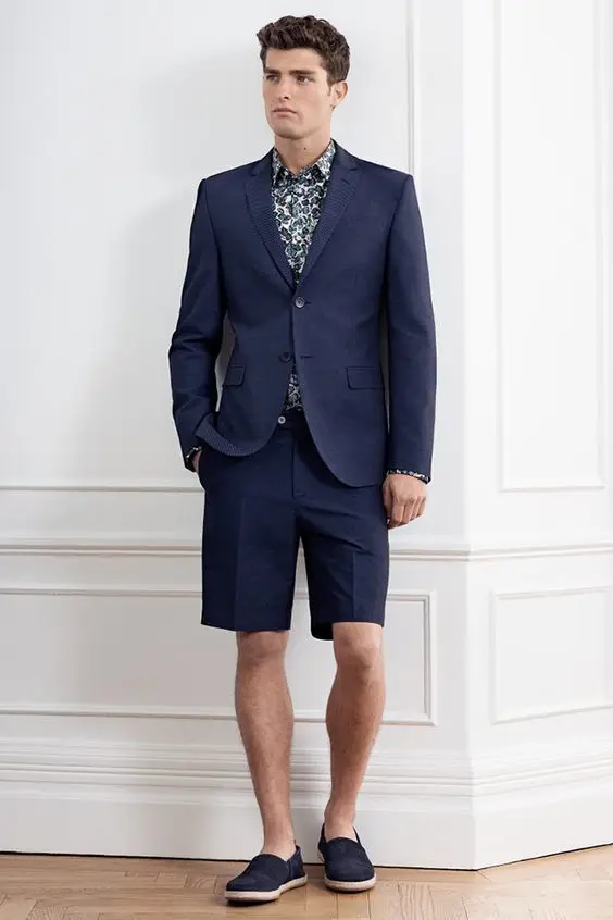 2017 Latest Coat Pant Designs Navy Blue Men Suit Short Skinny Beach Outfit Summer Simple Custom Tuxedo 2 Piece H61 | Мужская одежда