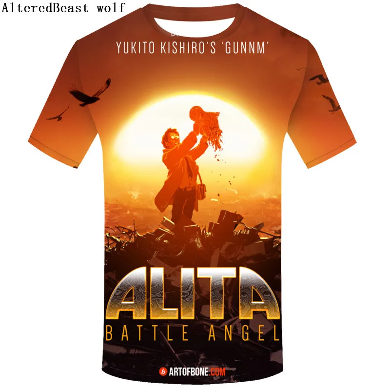 Мужская 3D футболка Alita Battle с изображением ангела летняя Harajuku коротким рукавом и