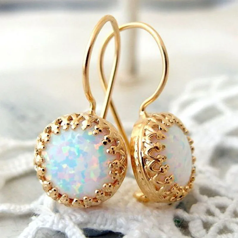 Новые трендовые круглые серьги с огненным опалом роскошные желтого золота