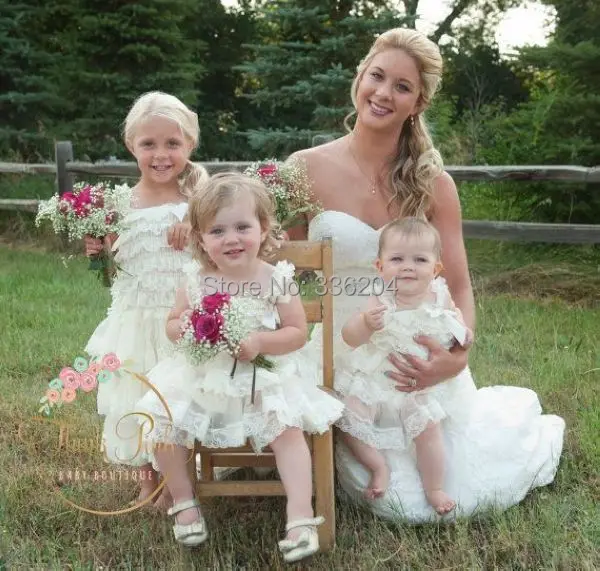 Free Shipping Lace Flower girl dress Baby Dress Wedding Rustic Ivory dress-Bridesmaid | Детская одежда и обувь