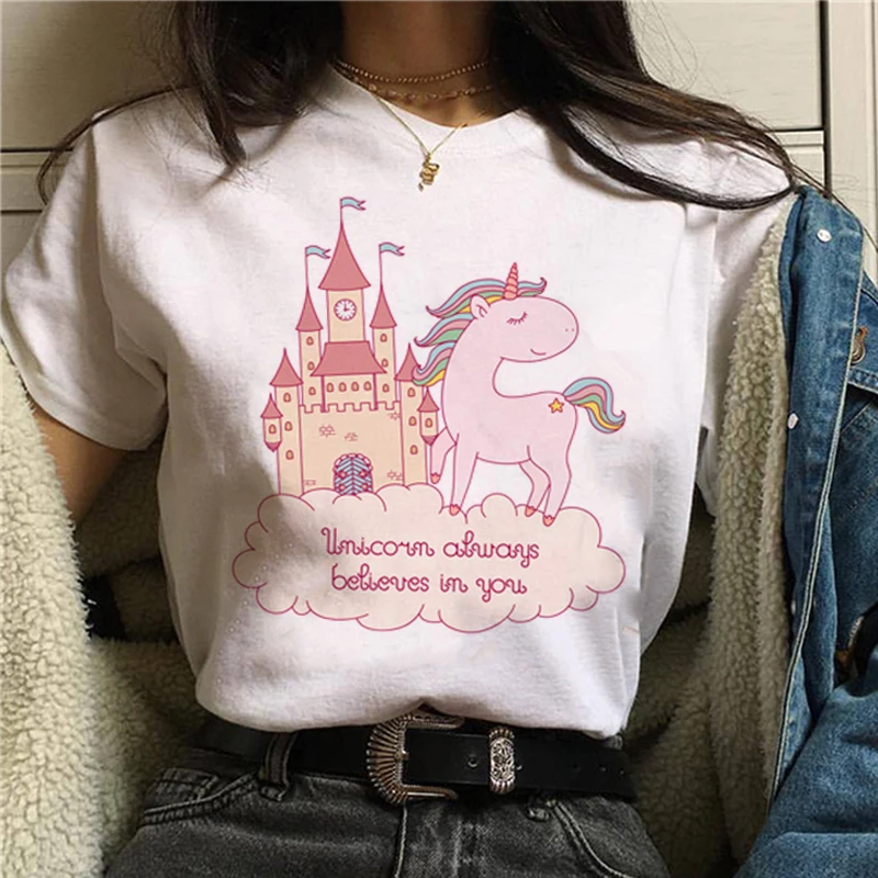 Женская футболка с единорогом Ullzang Unicornio милая мультяшным принтом 90s|Футболки| |