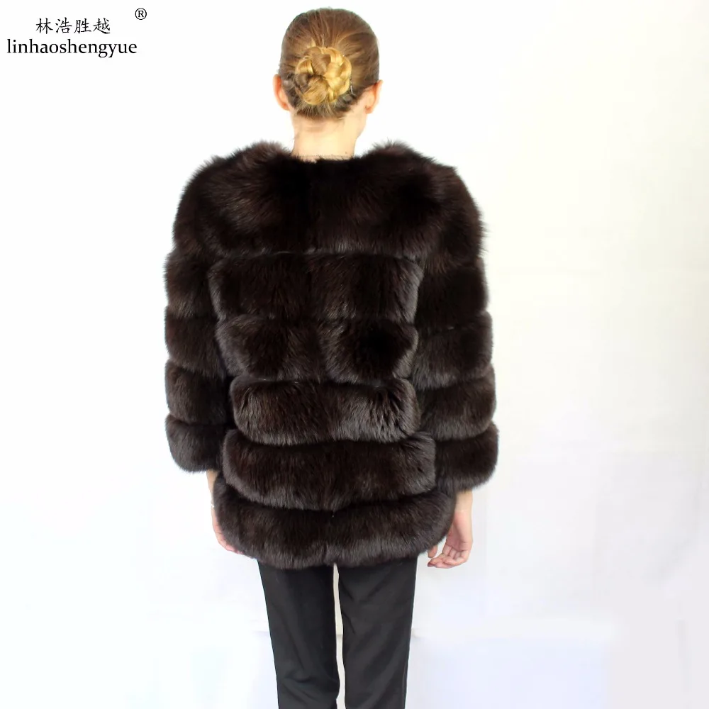 Linhaoshengyue  70CM 2017 NEW Real Fox Fur Women Coat Freeshipping